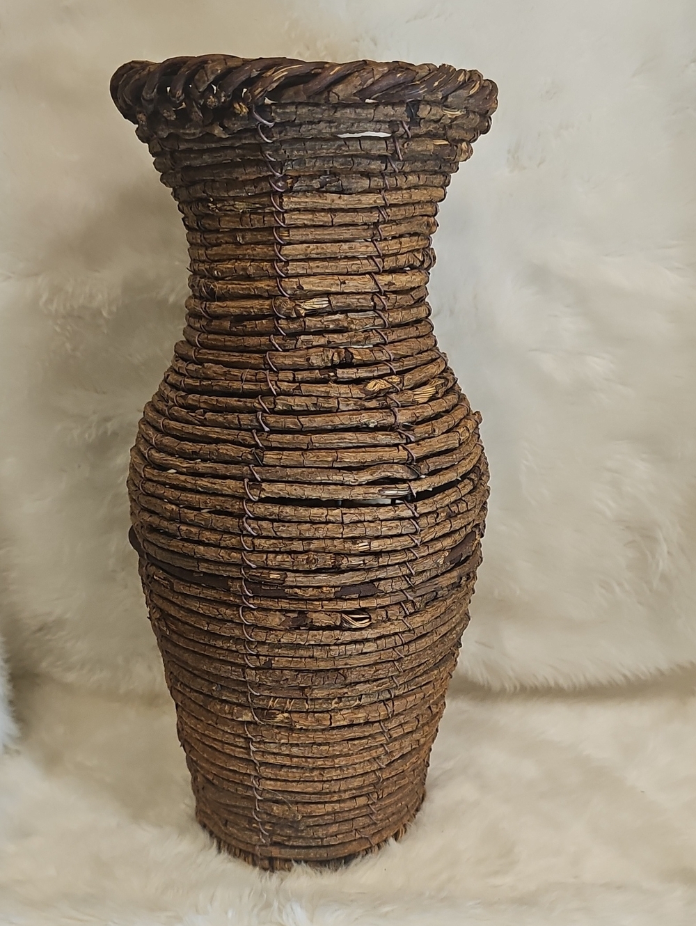 Vintage Style Woven Twig Basket Vase Rustic Boho Home Decor 14”